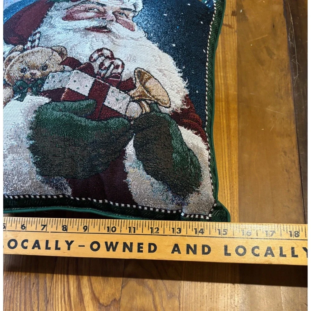 Vintage Mohawk Jolly Old Santa Woven Tapestry Christmas Throw Pillow 18x18 USA